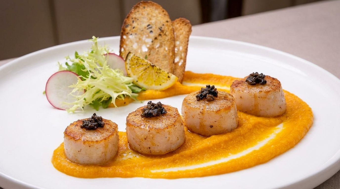 Golden Crusted Pan Seared Fresh Scallops